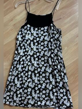 AQUA BLOOMINGDALES floral daisy slip dress size S great condition black yellow